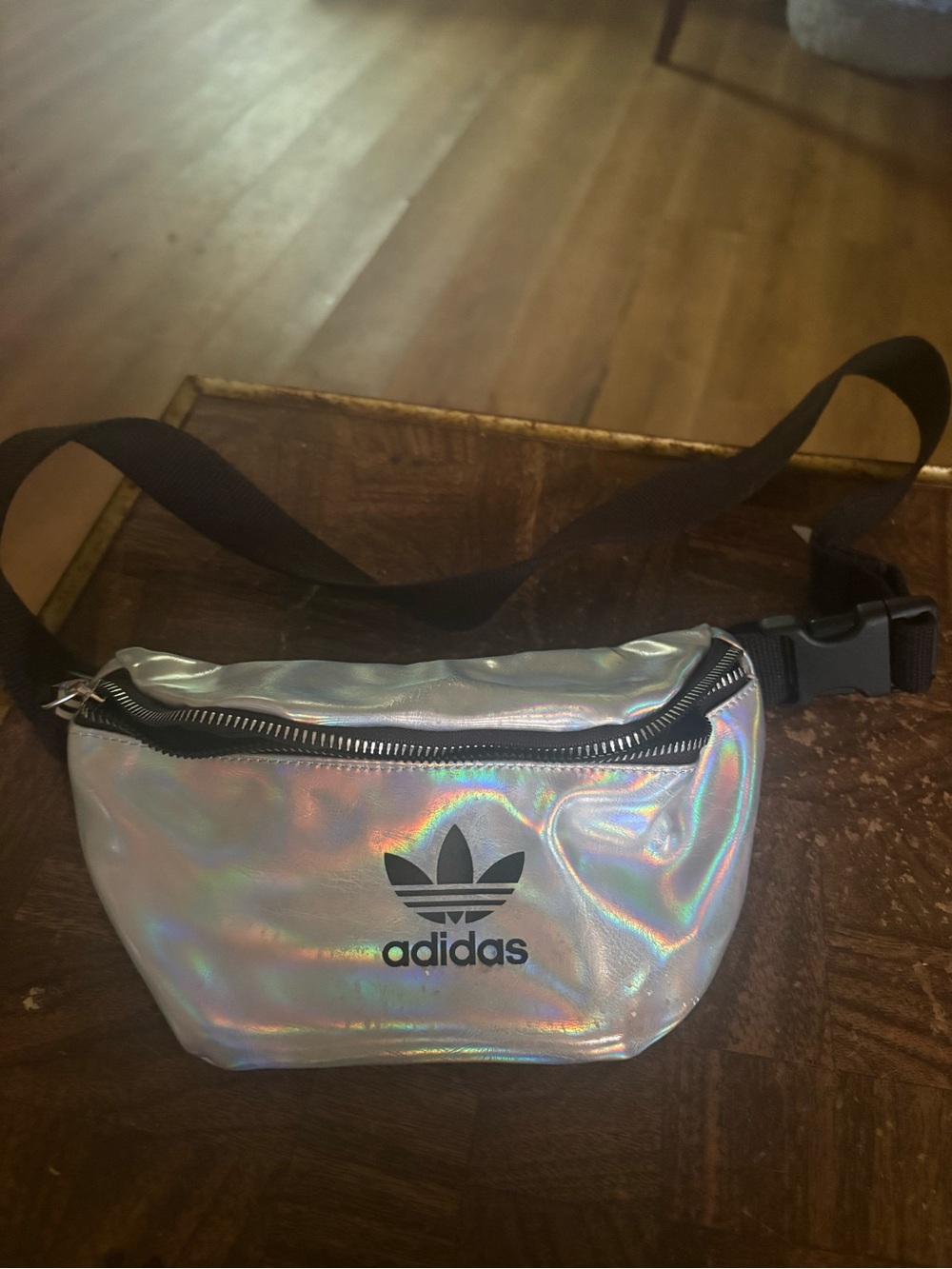 adidas Holographic Silver Waist Pack with Black Strap